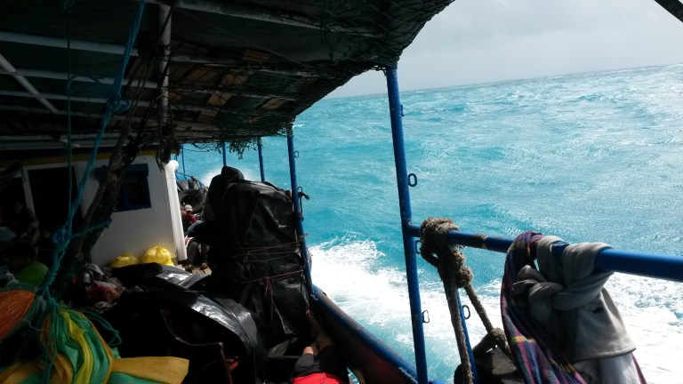 Riding down a swell into the next one -- swells as large as 20ft