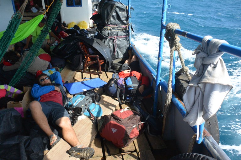 Cargo and passengers strewn across the deck of our 